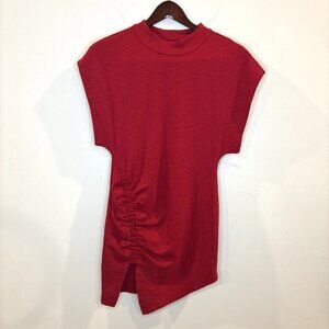 Free People Dress Sz XS Red Kimono Sleeve Asymmetric Hem Slit Ruched Modern